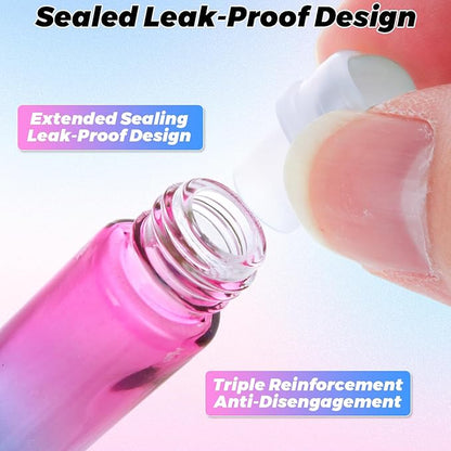 Acrux7 50 PCS 10ml Roller Bottles for Essential Oils, Gradient Color Glass Roll on Bottle Refillable Empty Perfume Roller Bottles with Stainless Steel Ball for Travel, Essential Oils, Perfume