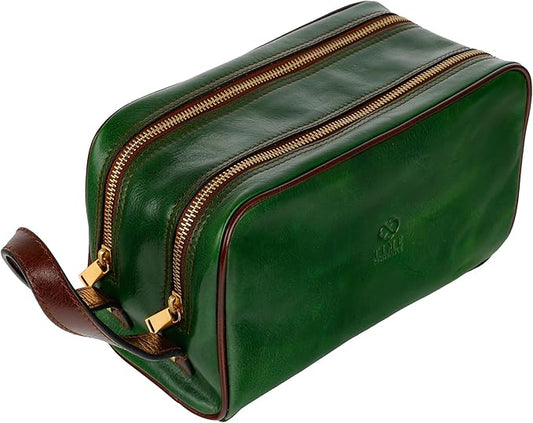 Time Resistance Leather Cosmetic Bag Toiletry Italian Classy Dopp Kit