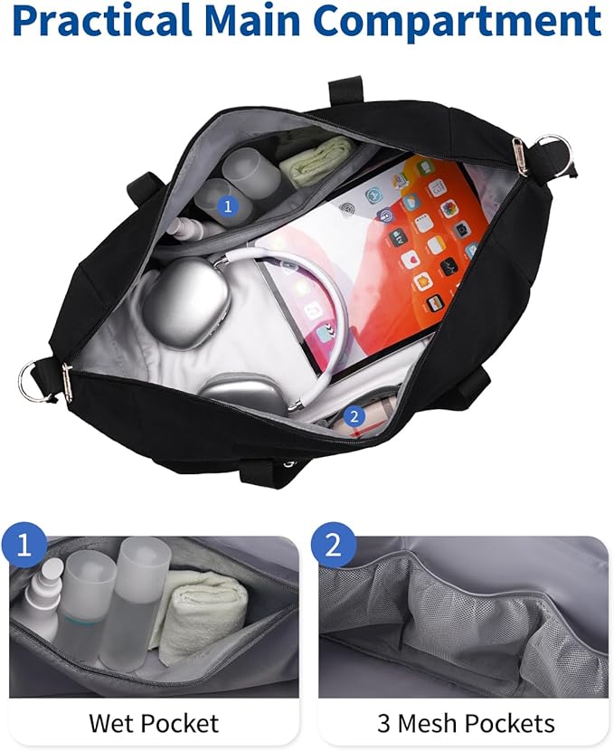 Narwey For Spirit Airlines Personal Item Bag 18x14x8 Foldable Duffle Bag for Travel Packable Duffel Bag for Traveling Carry on Bag for Airplanes Underseat with Wet Pocket for Women and Men (Black)