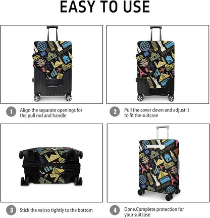 Bon Voyage Travel Luggage Cover, Travel-Themed Suitcase Protector Stretchable, Washable Travel Suitcase Cover (XL for 29-32 Inch Luggage)