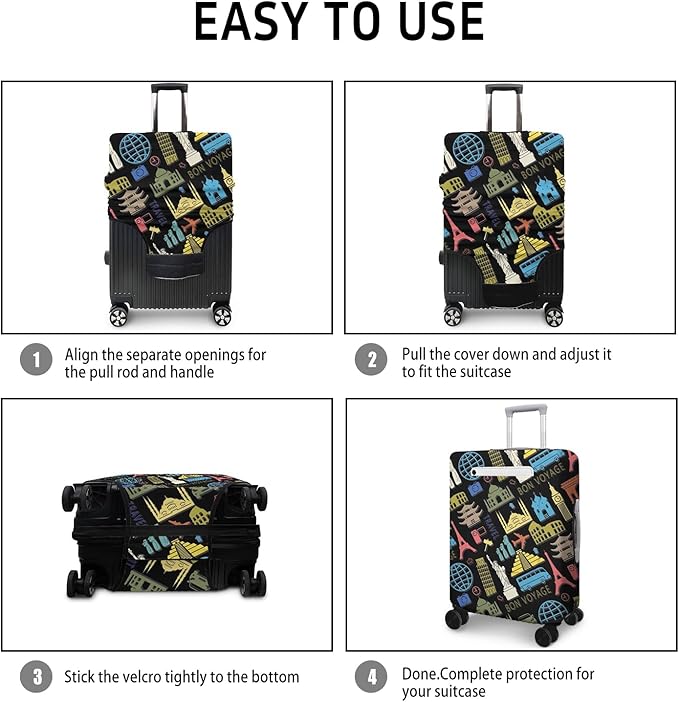 Bon Voyage Travel Luggage Cover, Travel-Themed Suitcase Protector Stretchable, Washable Travel Suitcase Cover (L for 25-28 Inch Luggage)