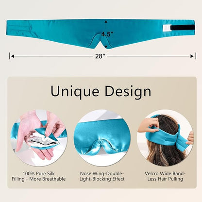 ZIMASILK 100% 22 Momme Mulberry Silk Sleep Mask - Full Silk Filled, Ultra-Soft & Breathable, Face-Hugging Blackout Eye Cover for Sleeping (Peacock Blue)