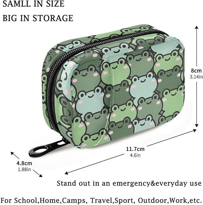 Fustylead Cute Cartoon Happy Frog Pill Organizer Case with Zipper 2 Times A Day for Vitamin and Supplement, 7 Day Travel Organizer Medicine Case