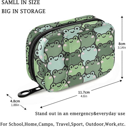Fustylead Cute Cartoon Happy Frog Pill Organizer Case with Zipper 2 Times A Day for Vitamin and Supplement, 7 Day Travel Organizer Medicine Case
