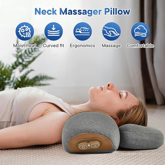 Neck Massager Pillow, 3-in-1 Neck Massager, Travel Massage Pillow for Shoulder Pain Relief, Deep Tissue Pain with Heat and Traction, Hump Corrector