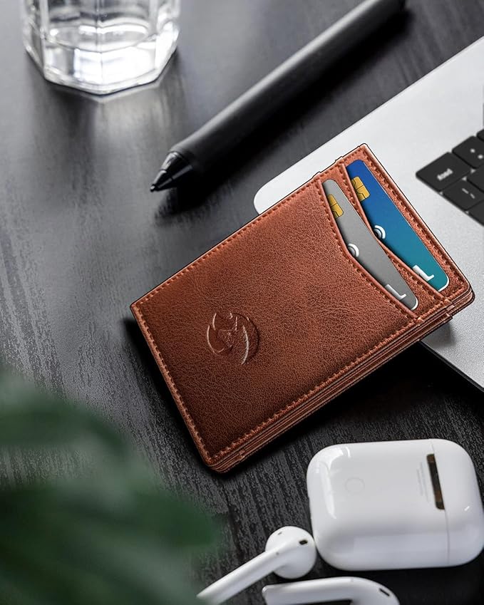Magnetic Closure Slim Wallet with Money Clip Gift Boxed,Genuine Leather Front Pocket Wallet for Men, 3.9"x 2.10", RFID Blocking