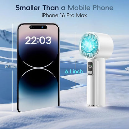 PANERGY High Speed Handheld Fan with Ice Cooler,1-100 Speed Adjustable Mini Turbo Fan, 4000mAh Battery Rechargeable & Digital Display,Gifts for Women Men Travel/Office/Beach/Camping(White)