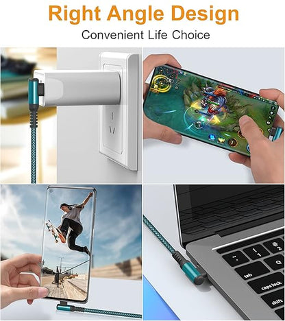sweguard USB Type C Charger Cable Right Angle [2-Pack,3.3FT] 3.1A Nylon Braided Cord for iPhone 17 16 15 Pro Max Plus iPhone Air Samsung Galaxy S25 S24 S23 S22 S21 S20 Note 20 A15 Flip Pixel LG Moto