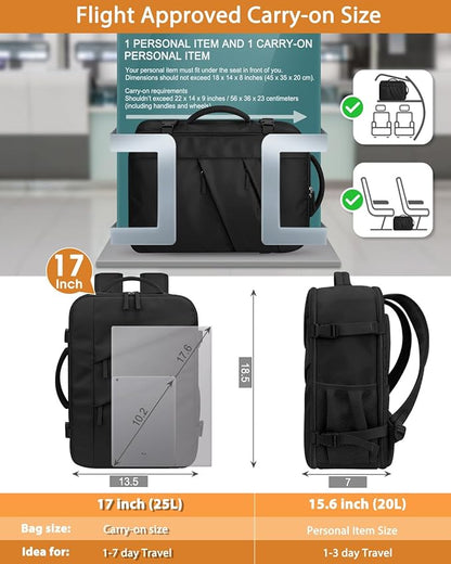 Capolo Travel Backpack for Women Men Waterproof Laptop Backpack Flight Approved Carry On Backpack Overnight Weekender Bag College Bookbag for Business, Work, Traveling Fits 17 '' Laptop,Black