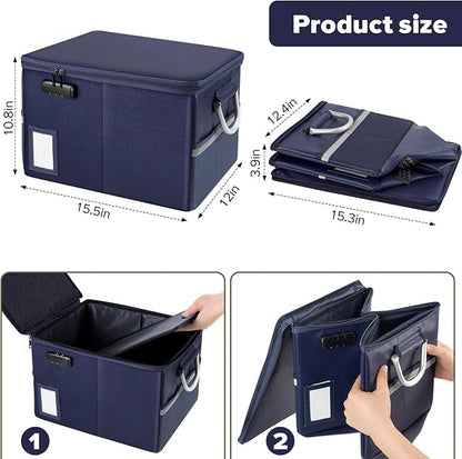 TOMKID Fireproof Document Box, Fire Proof Safe Box for Home Document Organizer with Lock, Fire Organizer Box Office Storage Cabinet for Hanging Letter/Legal Folder 16.1 x 12.9 x 11in (Blue)