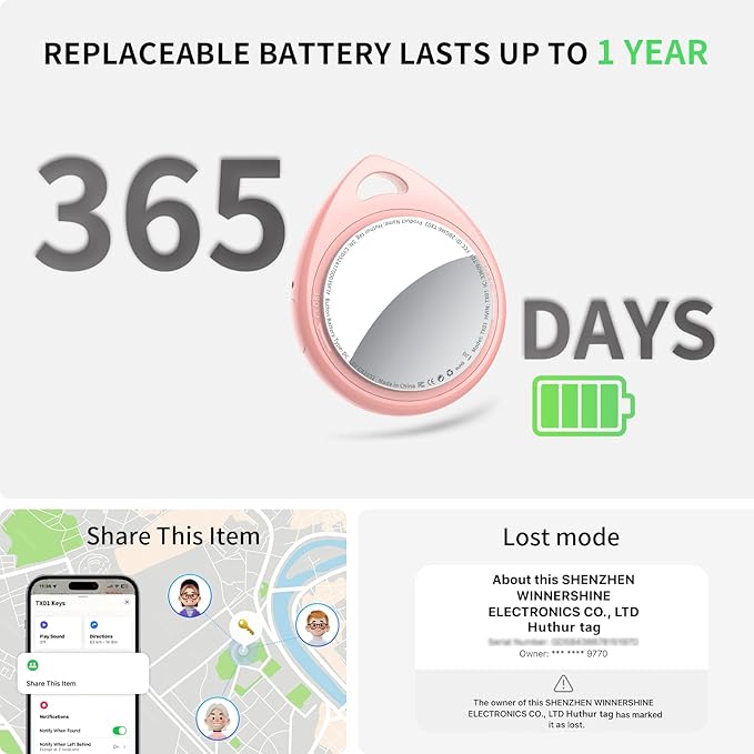 Air Tracker Tags-3 Pack Pink, 5.3 Bluetooth Tracker Work with Apple Find My (iOS Only), 100dB Sound, Smart Tag with Keychain/Lanyard, Item Finder for Luggage/Key/Suitcase, Replaceable Battery.