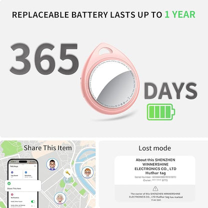 Air Tracker Tags-3 Pack Pink, 5.3 Bluetooth Tracker Work with Apple Find My (iOS Only), 100dB Sound, Smart Tag with Keychain/Lanyard, Item Finder for Luggage/Key/Suitcase, Replaceable Battery.