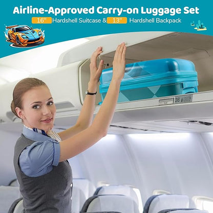 HONEY JOY Kids Luggage, Travel Backpack & Hard Shell Toddler Suitcase, Children Rolling Luggage with Wheels, Retractable Handle & 4 Casters, 2Pcs Carry On Luggage Set for Boys Girls(Racing Car)