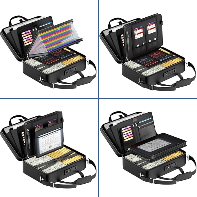 Tamfile Fireproof Document Box with Lock, Hard Case Fireproof Water Resistant File Organizer with 24 Colorful Pockets, Fire Safe Box for Important Documents, Valuables, Laptop, Passports (Black)