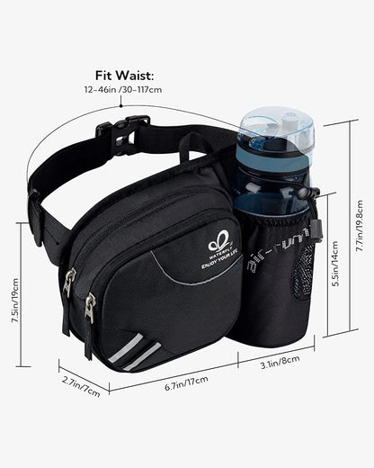 WATERFLY Fanny Pack Waist Bag: Waist Pack for Women Men with Water Bottle Holder Hiking Fanny Pack for Running Walking DogWalking Travel Cycling