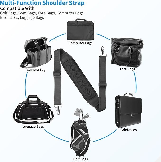60" Universal Shoulder Strap, 3D Sponge Thick Padded Bag Strap with Double Adjustable Buckles and Metal Hooks, Ideal for Briefcases, Crossbody Bags, Luggage (Storage Bag + Reflective Tape)