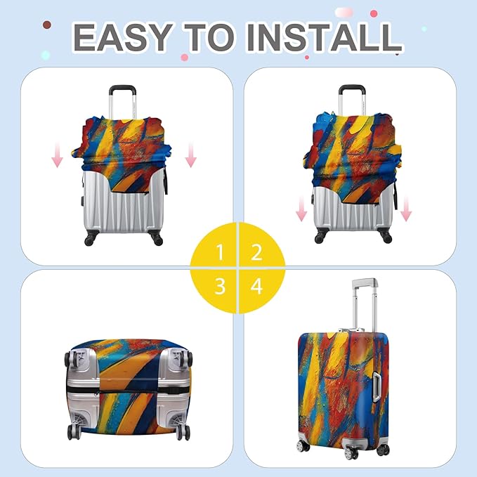 ANNA QUEEN Abstract Art Luggage Cover, Bright Bold Colors and Textures, Stretchable, Washable Travel Protector for 20-34 Inch Suitcases