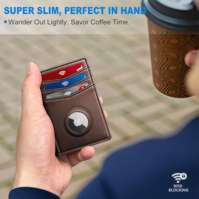 Airtag Slim Leather Wallet for Men - 12-Card Capacity, Magnetic Closure, Money Clip & Simplified Bill Compartment, RFID Blocking (4.3" x 3.0") | Gift Boxed