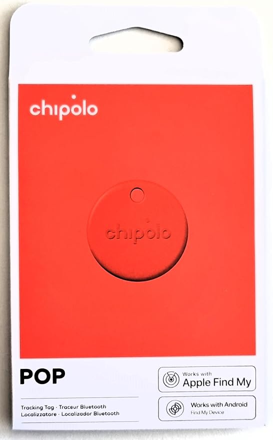 Chipolo POP Tracker Tag - Colorful, Compatible, Loud Bluetooth Tracker with Call Your Phone & Out of Range Alert, Works with Apple Find My or Google's Find My Device - Red