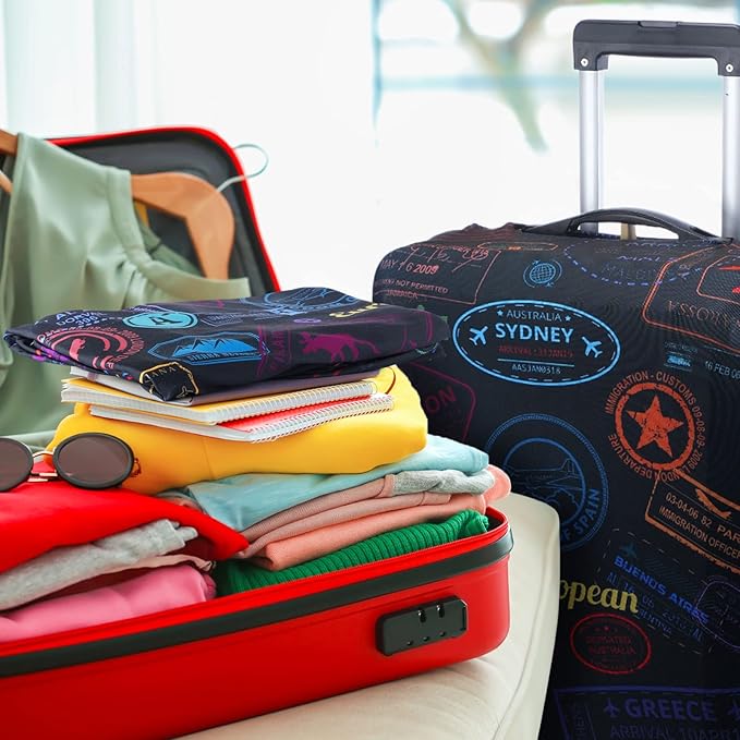 Sherr 3 Pieces Travel Luggage Cover Suitcase Protector Anti Scratch Suitcase Washable Baggage Covers(Vintage Theme,S/Medium/L)