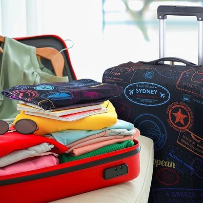 Sherr 3 Pieces Travel Luggage Cover Suitcase Protector Anti Scratch Suitcase Washable Baggage Covers(Vintage Theme,S/Medium/L)