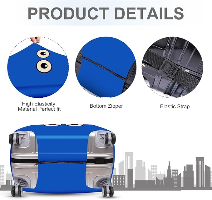 ANNA QUEEN Funny Cartoon Eyes Luggage Cover, Navy Blue Suitcase Protector with Cute Big Eyes Design, Travel Suitcase Cover for 24-26 Inch Luggage, Stretchable & Washable Spandex Travel Accessories