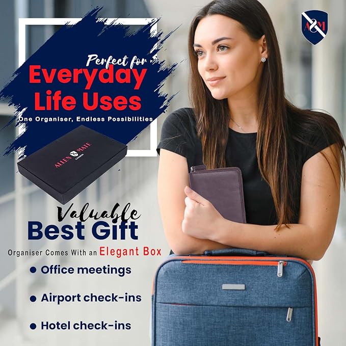 ALLEN & MATE Passport Holder Travel Wallet, 100% Leather RFID Blocking Travel Document Organiser for Men & Women