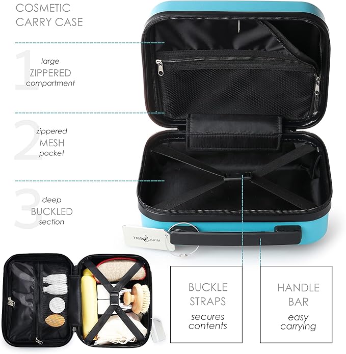 TRAVELARIM 22 Inch Carry On Luggage 22x14x9 Airline Approved, Small Carry On Suitcase, Hard-shell Carry-on Luggage with Wheels, Durable Teal Luggage Carry-On with Cosmetic Case and Luggage Scale