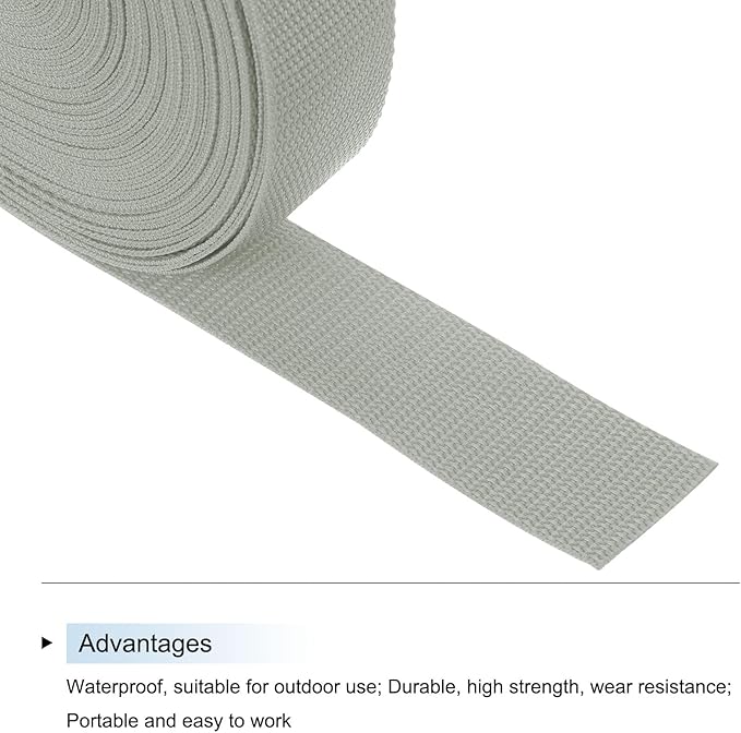MECCANIXITY Lightweight Polypropylene Webbing Strap 1 1/2" 25 Yard Backpack Strapping Band Pale Grey for Outdoor Luggage Cargo Straps