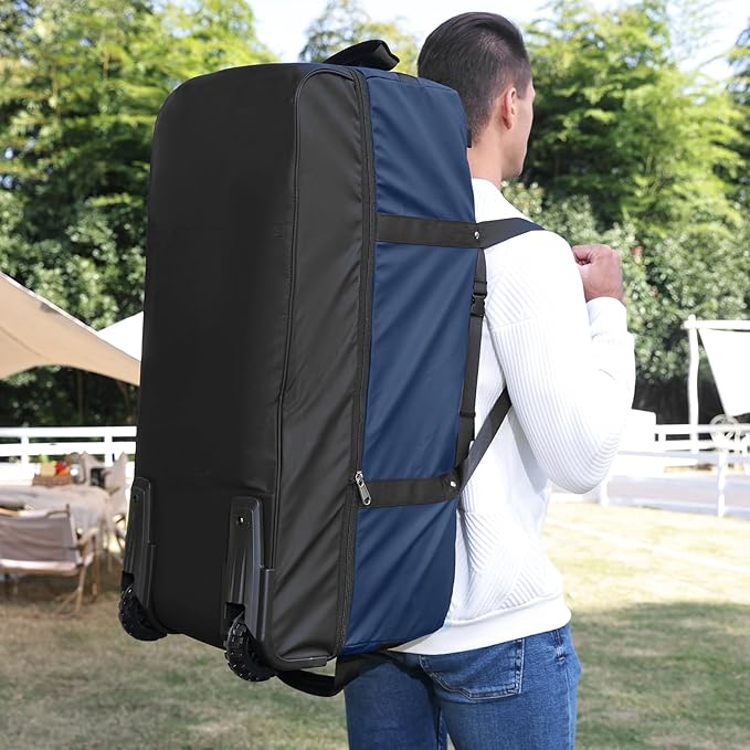 32” 1680D Oxford Foldable Duffle Bag with 2 Wheels,110L to 140L Expandable Soft Sided Rolling Travel Bag,Navy
