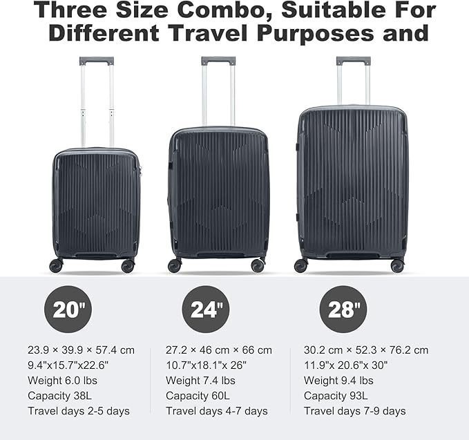 Nazhura Luggage Set, 3-Piece Hardside Suitcase Set, 20-inch Carry On, 24-inch, 28-inch Luggage