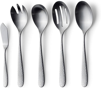 Matte Silverware Set, 18/10 Stainless Steel Satin Flatware, Modern Brushed Finish Cutlery, Dishwasher Safe & Durable, Built to Last (10-Piece Serving Set, Fidenza Hammered)