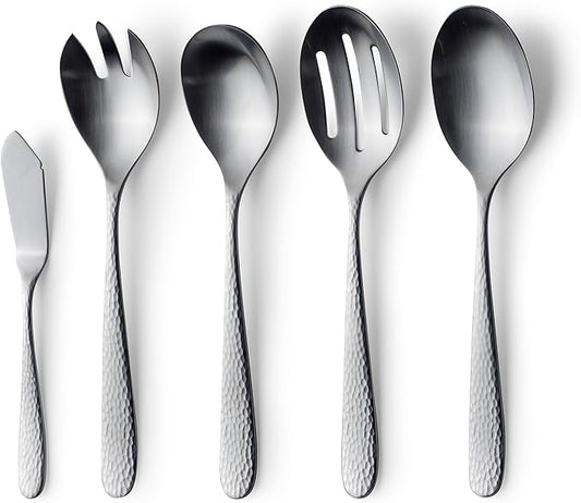 Matte Silverware Set, 18/10 Stainless Steel Satin Flatware, Modern Brushed Finish Cutlery, Dishwasher Safe & Durable, Built to Last (10-Piece Serving Set, Fidenza Hammered)
