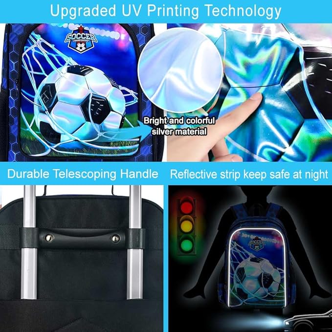 AGSDON 5 Piece Kids Luggage Set for Boys, Cute Rolling Wheels Suitcase for Toddler, Children Travel Carry on Suitcase - Football