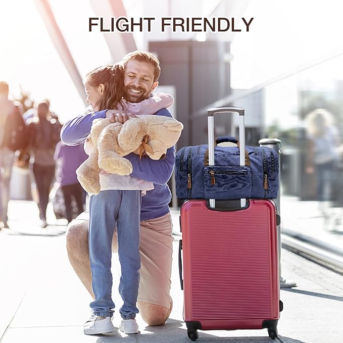 Wildroad 50L Travel Duffel Bag, Expandable Canvas Genuine Leather Duffle Bag Upgraded Overnight Weekender Carry on Bag