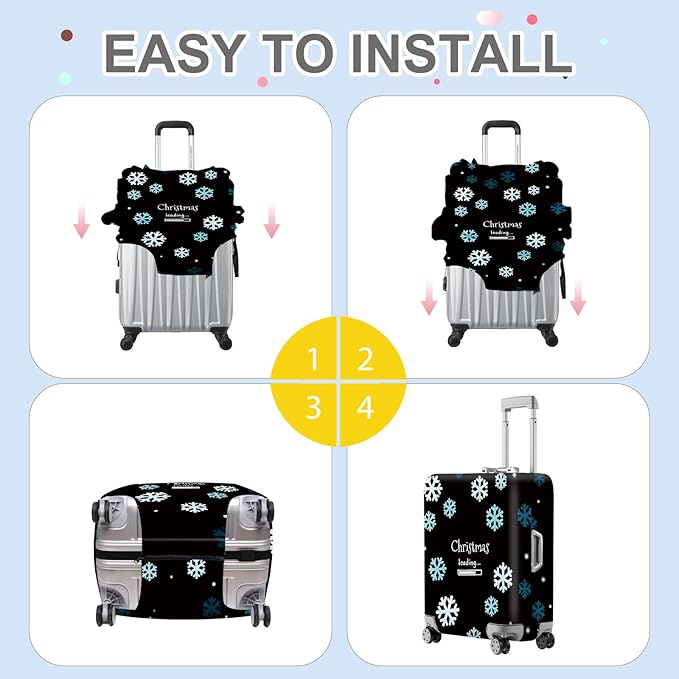 ANNA QUEEN Christmas Loading Luggage Cover, Funny Snowflake Design Suitcase Protector, Stretchable Washable Travel Sleeve for 32-34 Inch Luggage