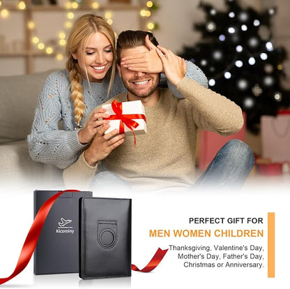 Full Grain Leather AirTag Passport Holder Wallet Cover for Men and Women Travel, Passport Holder with AirTag Slot Passport Wallet, Travel Essentials Genuine Leather Passport Cover Gifts (Black)