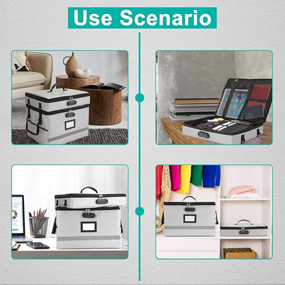 2 Layer File Box with Lock, Portable Document Organizer Box with Handle, Fireproof File Box for Home Office, Legal File Organizer Storage