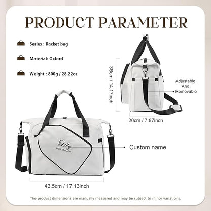 Personalized Duffel Bag Custom Sport Gym Travel Bags Embroidered Name Text Customized Dry Wet Separated Weekend Waterproof Bag for Women Men (D-White)