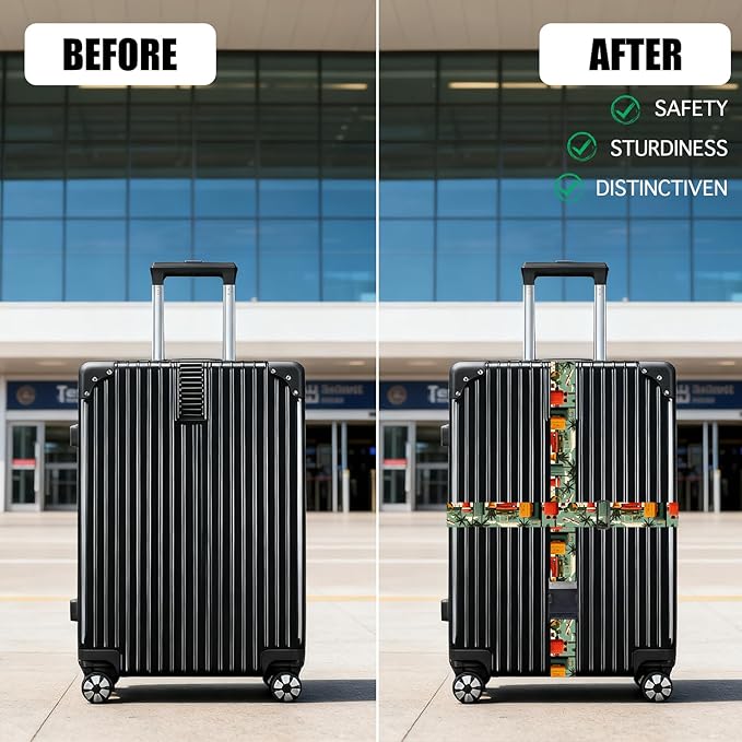 Nuxovilar Luggage Straps of 2 Set Travel Elements Pattern, 1.96x90.5 inches - Luggage Straps for Suitcases, Perfect for Vacation, Beach Trips, Travel Enthusiasts