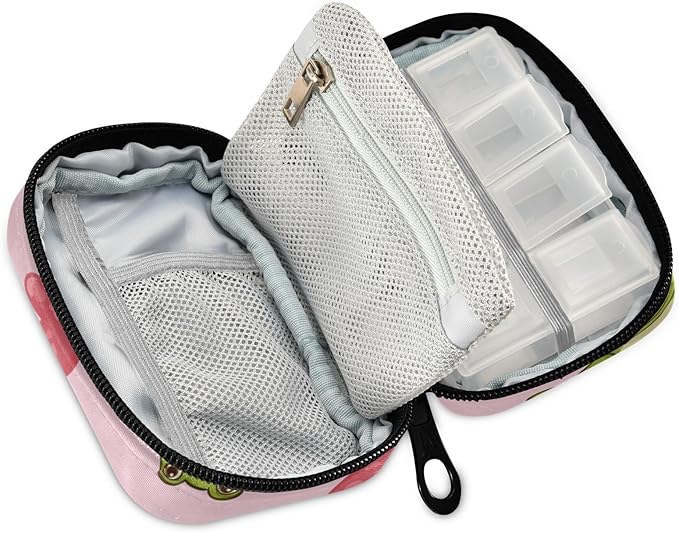 Pink Frog and Love Cute Pill Organizer Weekly Travel Pill Box 7 Day Large Capacity Pill Dispenser Case with 8 Pill Container Daily Pill Box Organizer Vitamin Holder Pill Bottle Organizer Small