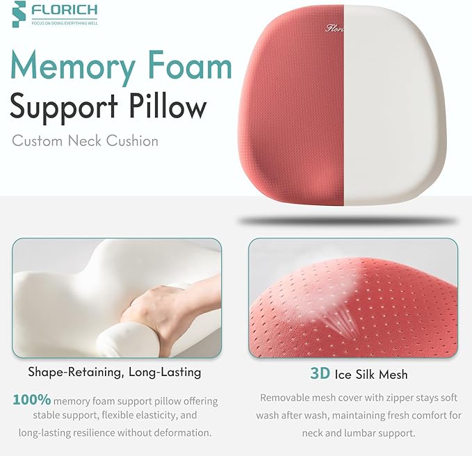 FLORICH Car Seat Cushion and Lumbar Support Pillow for Office Chair Car, Ergonomic Memory Foam, Relieves Back Sciatica Pain, Pressure-Relieving Back Support for Car, Office Chair & Wheelchair - Red