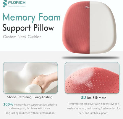 FLORICH Car Seat Cushion and Lumbar Support Pillow for Office Chair Car, Ergonomic Memory Foam, Relieves Back Sciatica Pain, Pressure-Relieving Back Support for Car, Office Chair & Wheelchair - Red