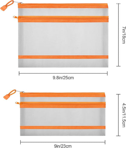 12 Pieces Zipper Nylon Mesh Pouch, Mesh Cosmetic Bags Makeup Bags Pencil Case, Multipurpose Travel Bags for Cosmetic School Office Supplies and Travel Accessories (2 Layers-Grey, A5)