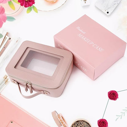 Pinkmik Clear Makeup Bag for Women Waterproof Travel Cosmetics and Toiletries Case Portable Makeup Oaganizer Bag Clear Car Bag with Zipper (Pink, L)
