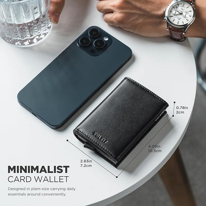 VULKIT Pop up Card Wallet Minimalist Cash Wallets RFID Blocking Leather Smart Credit Card Holder with ID window for Men