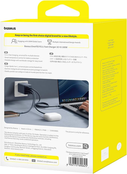 Baseus 100W USB C Charger Block, 3-Port Foldable Compact PPS Wall Charger, Fast Charging Power Adapter for MacBook Pro/Air, iPad, iPhone 17 Pro Max/Air, Galaxy S24, Steam Deck & More