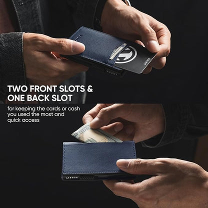 VULKIT Men's Slim Wallet Pop Up Card Holder RFID Blocking Metal Wallet Minimalist Design Holds Up to 11 Cards, Nappa Leather