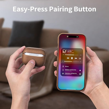 Belemay for AirPods Pro (2nd Generation) Case – Premium Crazy Horse Leather - Rich Patina- Secure Grip - Compatible with MagSafe and Wireless Charging - Compatible with Airpods Pro 2 Case - Brown
