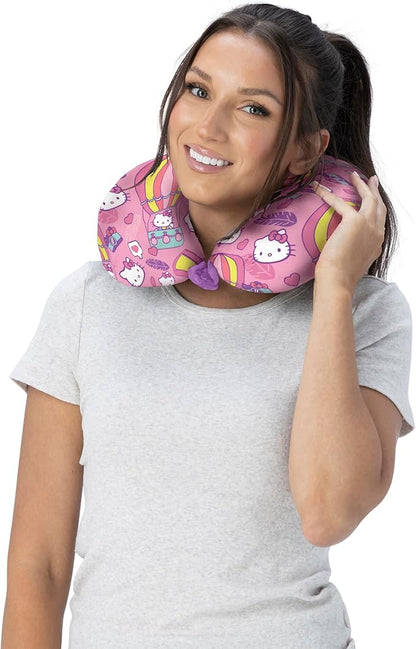 Northwest Sanrio Hello Kitty Pretty Popular Travel Neck Pillow, U-Shaped Plush Cushion for Airplane, Traveling, Car, 12x13 inches